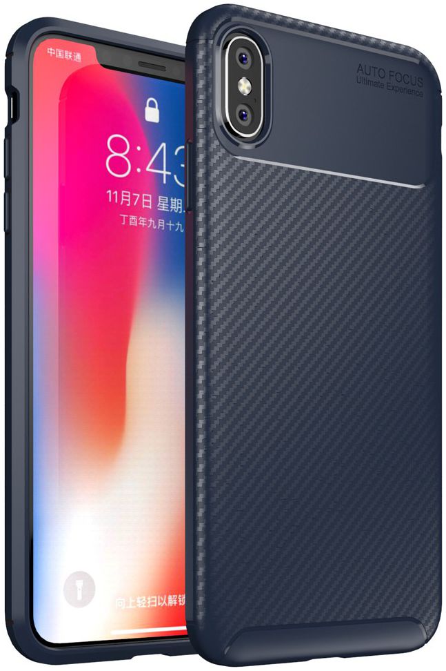 Apple iPhone XS Max Siliconen Carbon Hoesje Blauw afbeelding 1