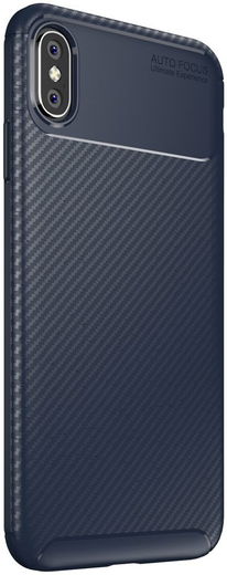 Apple iPhone XS Max Siliconen Carbon Hoesje Blauw afbeelding 2