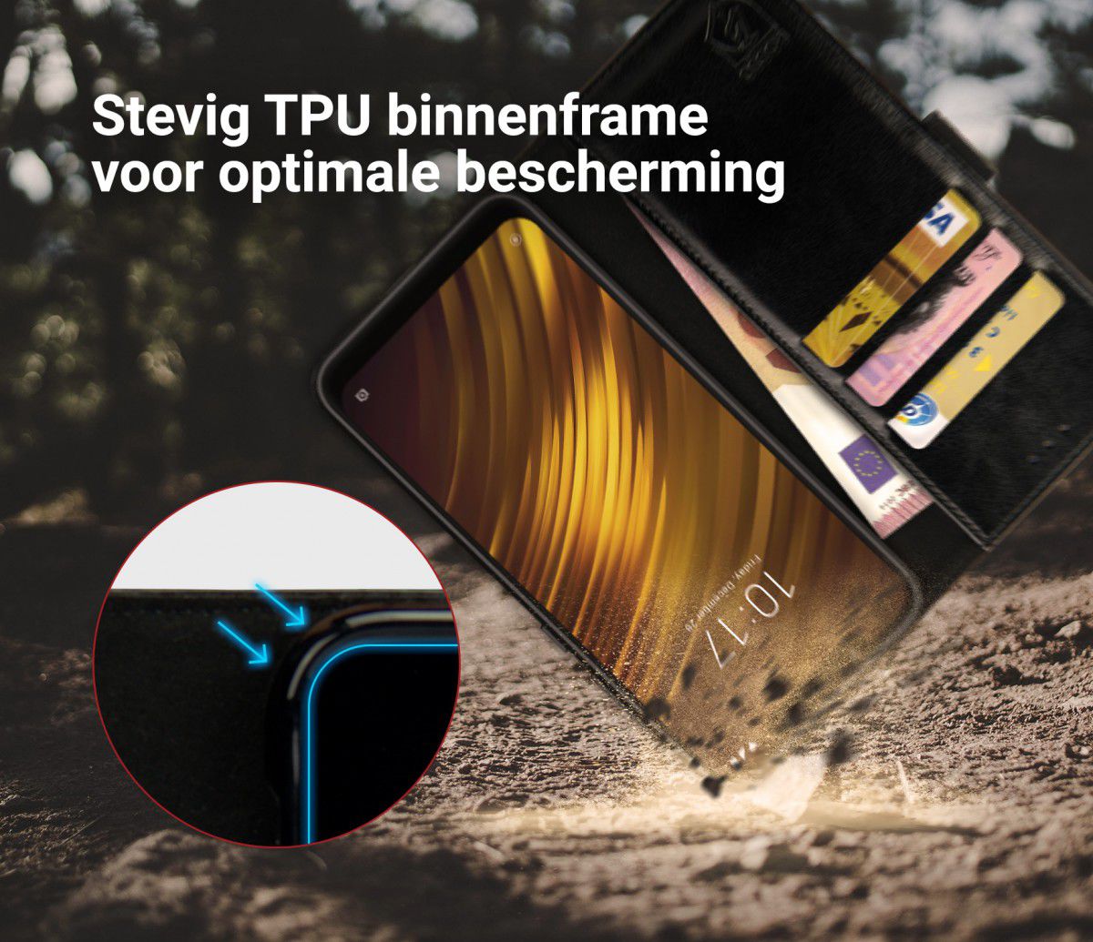 Rosso Element Xiaomi Pocophone F1 Hoesje Book Cover Zwart afbeelding 5