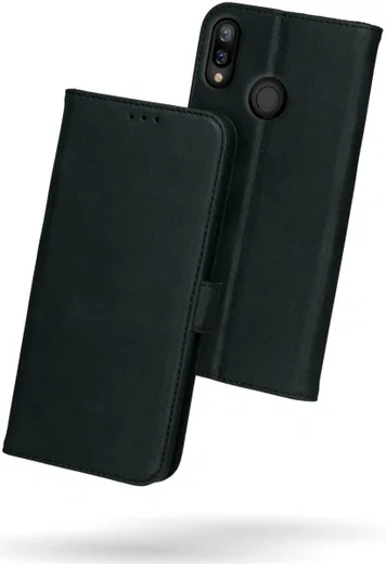 Rosso Deluxe Huawei P Smart Plus Hoesje Echt Leer Book Case Zwart afbeelding 2