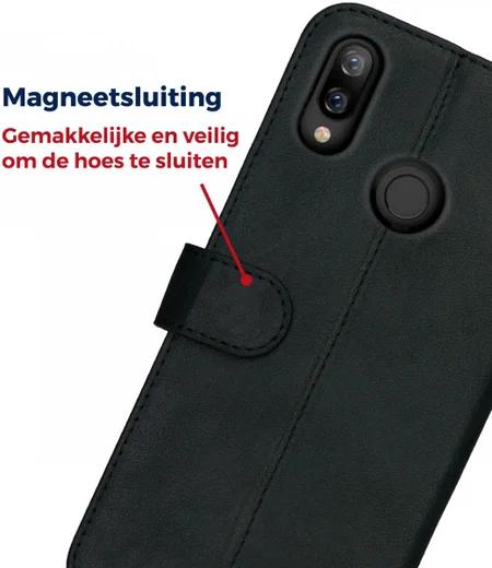 Rosso Deluxe Huawei P Smart Plus Hoesje Echt Leer Book Case Zwart afbeelding 6