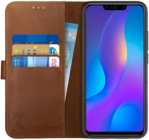 Rosso Deluxe Huawei P Smart Plus Hoesje Echt Leer Book Case Bruin afbeelding 1