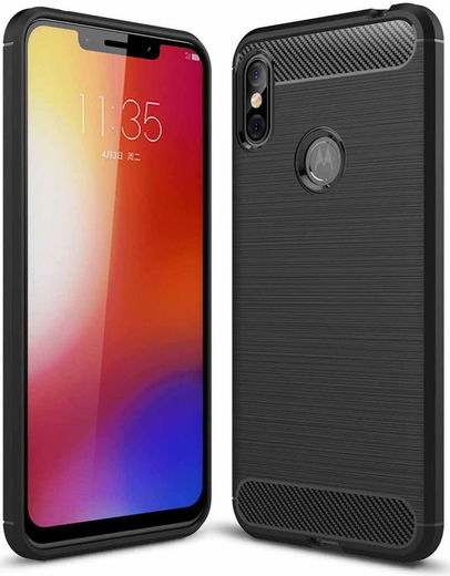 Motorola One Geborsteld TPU Hoesje Zwart afbeelding 1