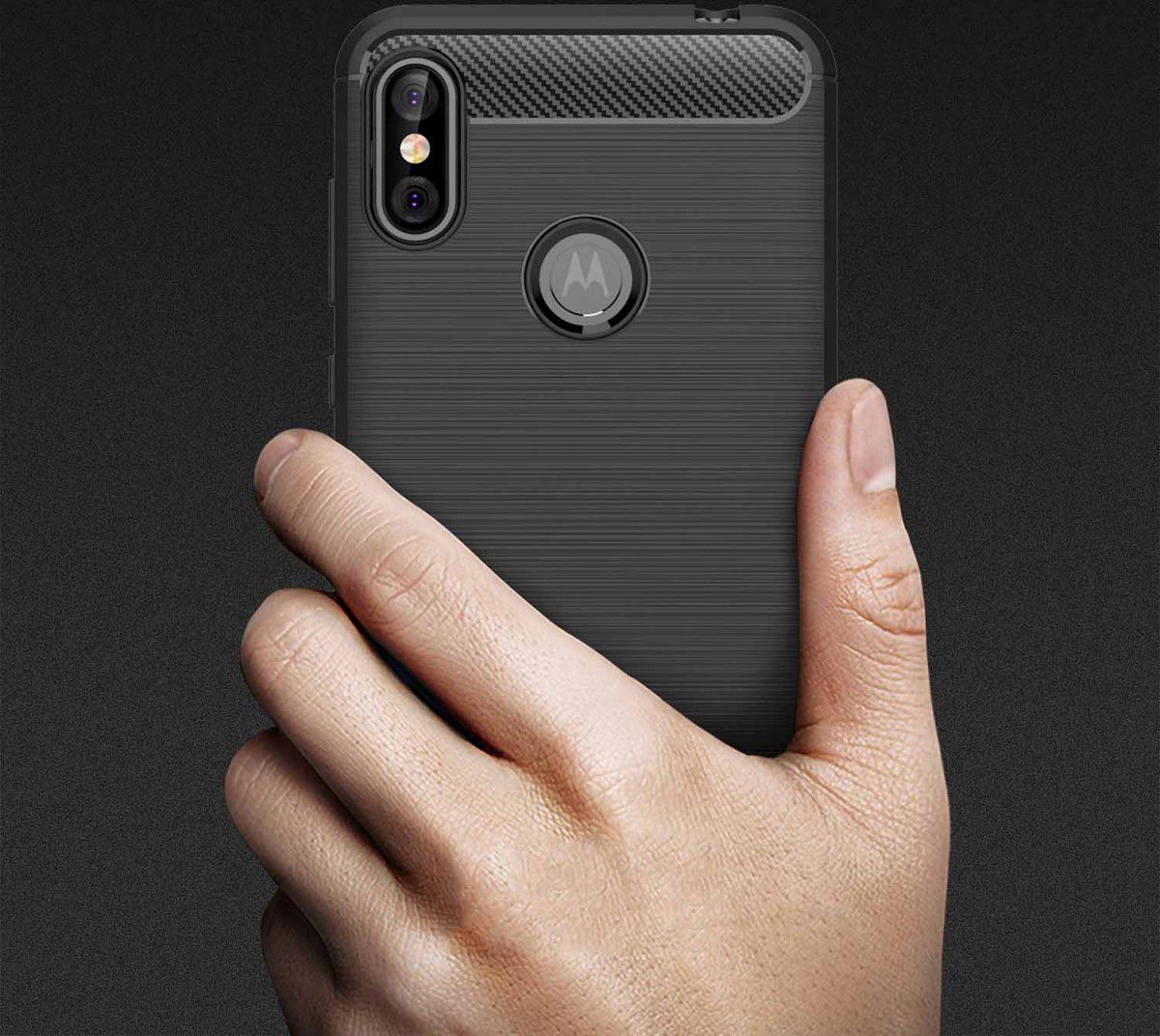Motorola One Geborsteld TPU Hoesje Zwart afbeelding 5