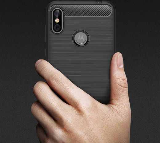 Motorola One Geborsteld TPU Hoesje Zwart afbeelding 5