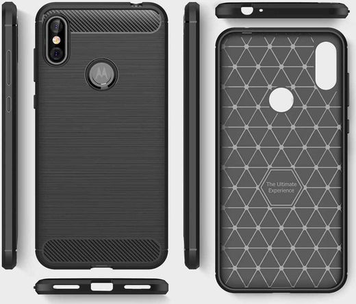 Motorola One Geborsteld TPU Hoesje Zwart afbeelding 10