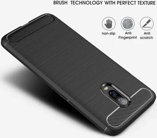 OnePlus 6T Geborsteld TPU Hoesje Zwart afbeelding 6