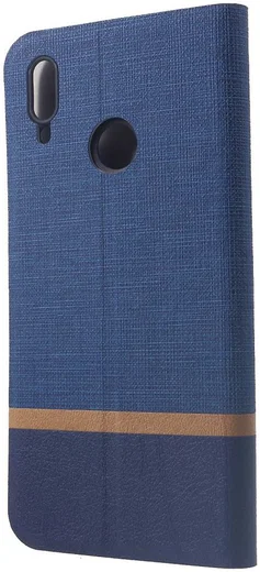 Huawei P Smart Plus Linnen Textuur Lederen Flip Hoesje Blauw afbeelding 4