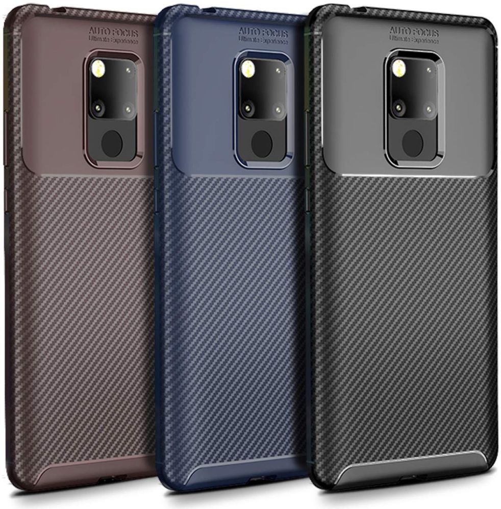 Huawei Mate 20 Siliconen Carbon Hoesje Blauw afbeelding 5