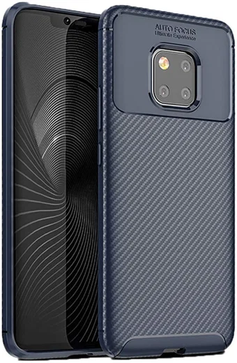 Huawei Mate 20 Pro Siliconen Carbon Hoesje Blauw afbeelding 1
