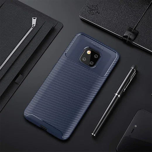 Huawei Mate 20 Pro Siliconen Carbon Hoesje Blauw afbeelding 2