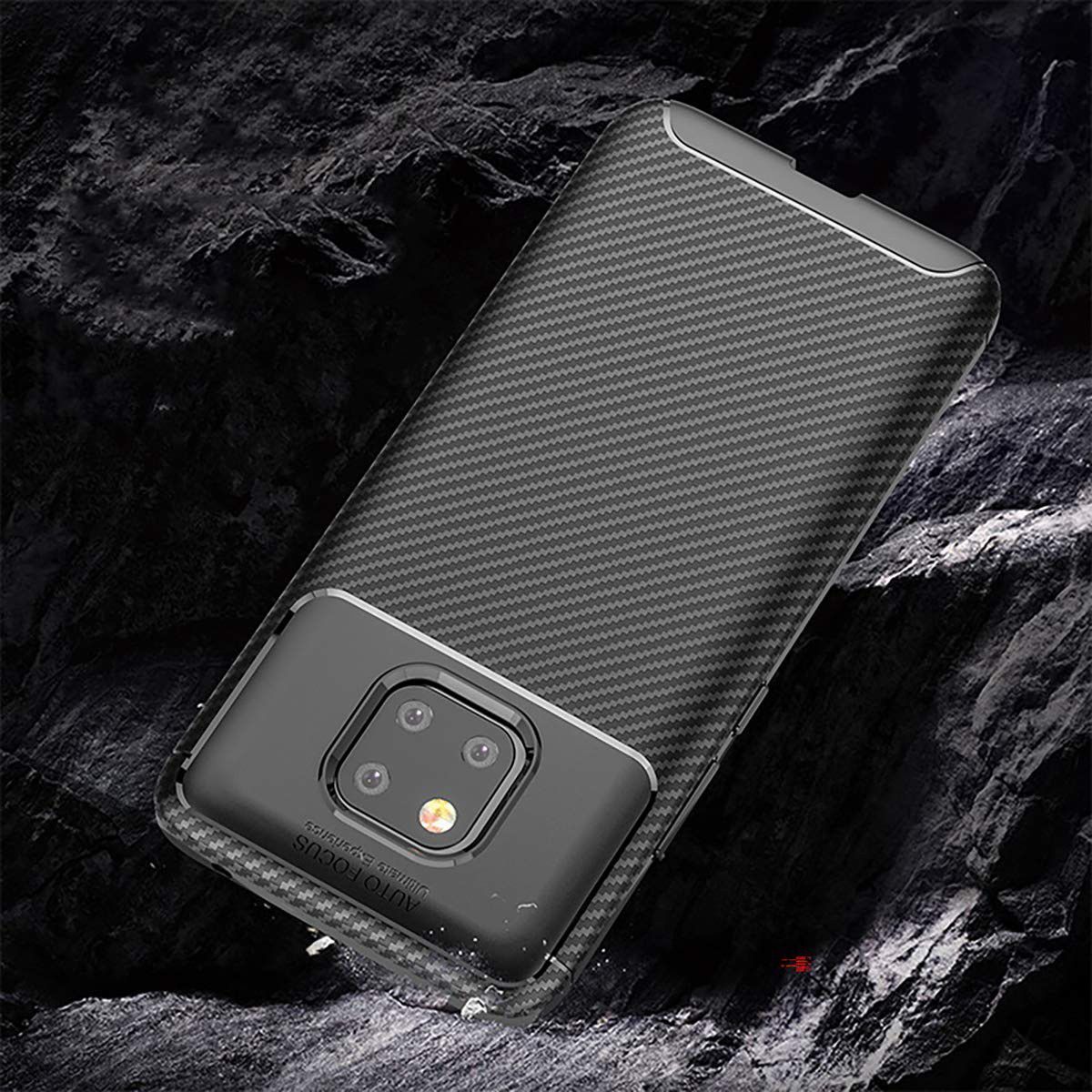 Huawei Mate 20 Pro Siliconen Carbon Hoesje Zwart afbeelding 2