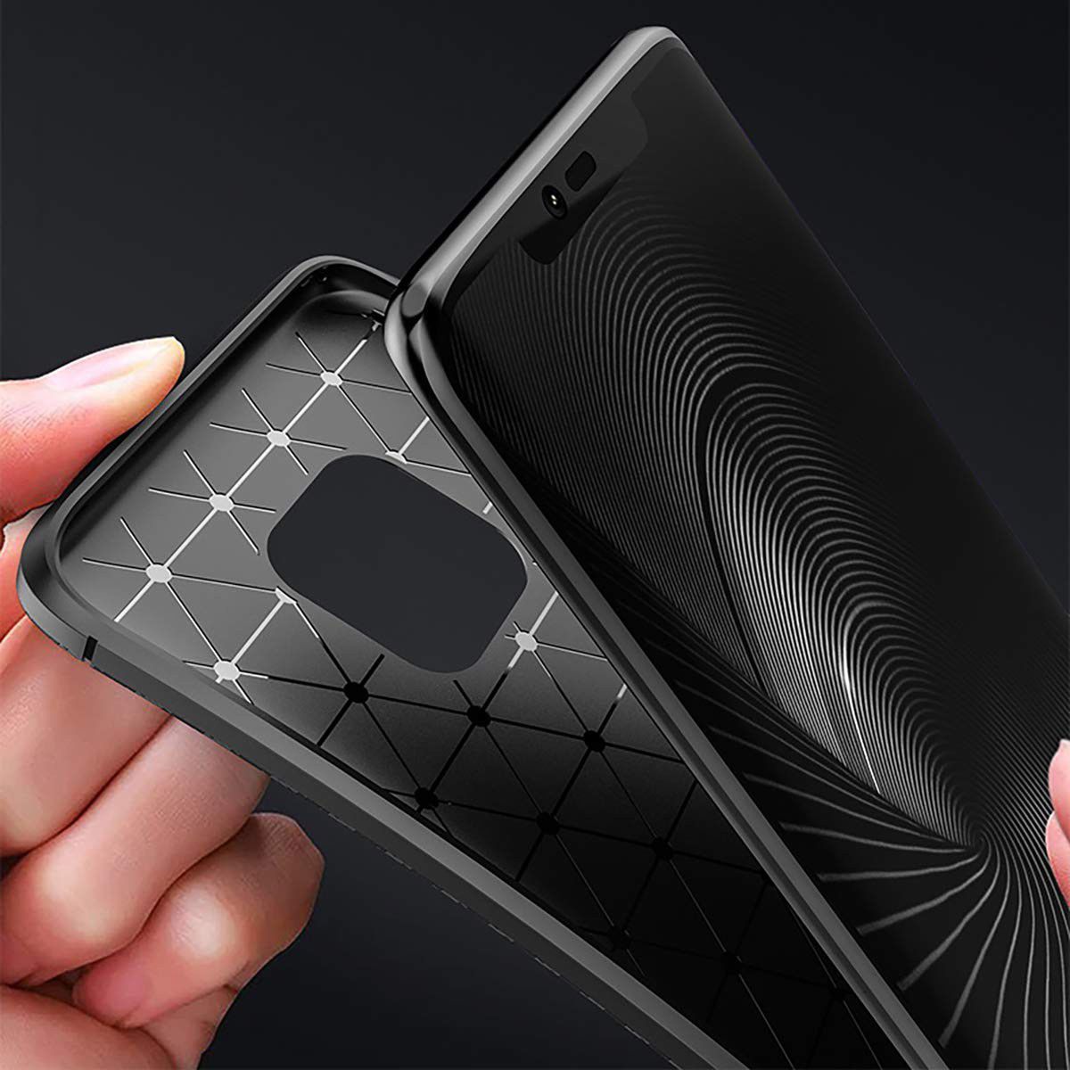 Huawei Mate 20 Pro Siliconen Carbon Hoesje Zwart afbeelding 8