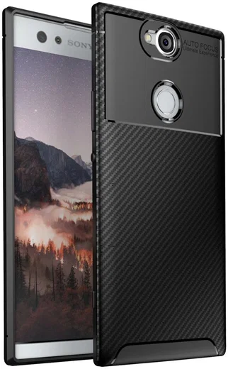 Sony Xperia XA2 Plus Siliconen Carbon Hoesje Zwart afbeelding 1