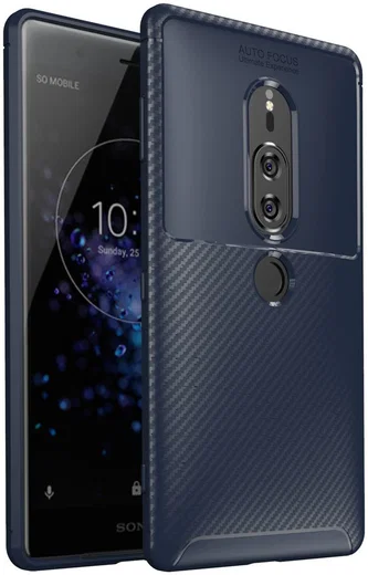 Sony Xperia XZ2 Premium Siliconen Carbon Hoesje Blauw afbeelding 1