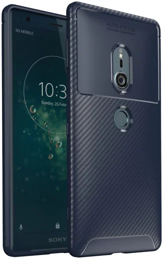 Sony Xperia XZ2 Siliconen Carbon Hoesje Blauw afbeelding 1