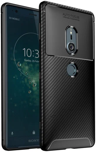 Sony Xperia XZ2 Siliconen Carbon Hoesje Zwart afbeelding 1