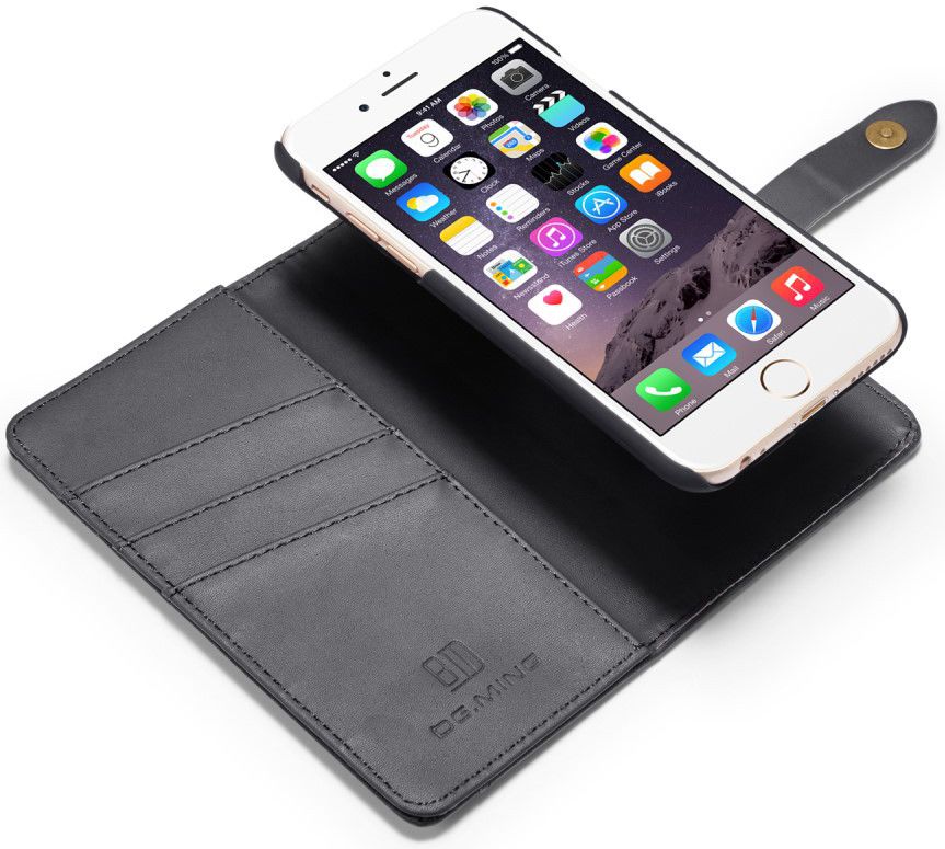 Apple iPhone 6s Echt Leren 2-in-1 Bookcase en Back Cover Hoesje Zwart afbeelding 1