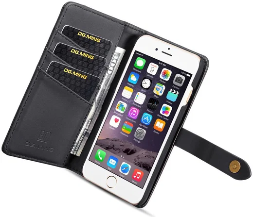 Apple iPhone 6s Echt Leren 2-in-1 Bookcase en Back Cover Hoesje Zwart afbeelding 2