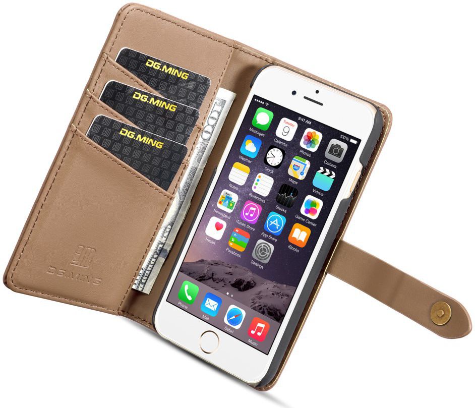 Apple iPhone 6s Echt Leren 2-in-1 Bookcase en Back Cover Hoesje Bruin afbeelding 4