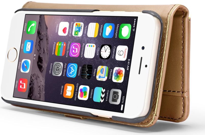Apple iPhone 6s Echt Leren 2-in-1 Bookcase en Back Cover Hoesje Bruin afbeelding 8