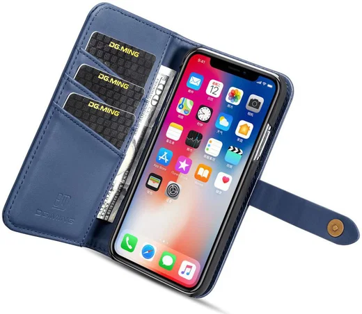 Apple iPhone XS Echt Leren 2-in-1 Bookcase en Back Cover Hoesje Blauw afbeelding 2