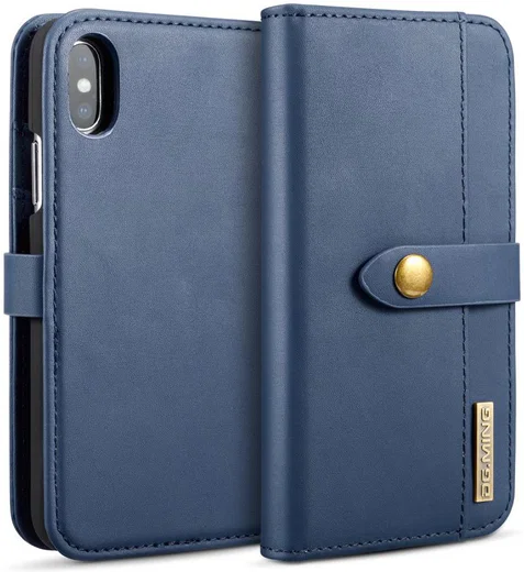 Apple iPhone XS Echt Leren 2-in-1 Bookcase en Back Cover Hoesje Blauw afbeelding 5