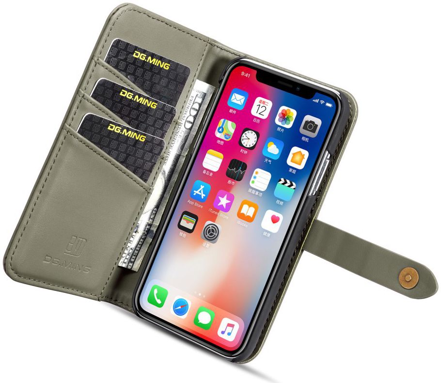 Apple iPhone XS Echt Leren 2-in-1 Bookcase en Back Cover Hoesje Groen afbeelding 1