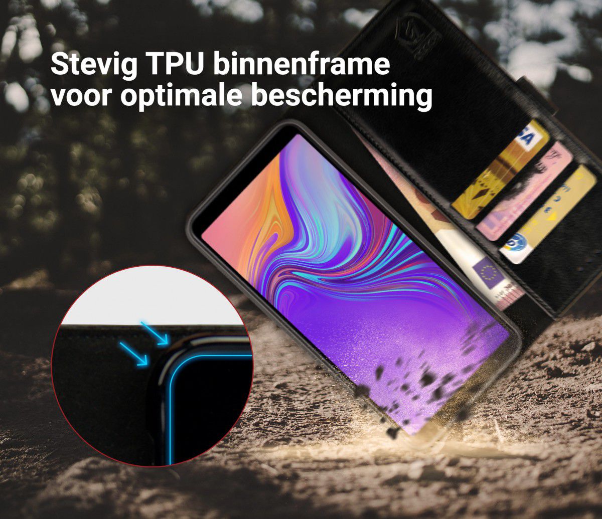 Rosso Element Samsung Galaxy A7 2018 Hoesje Book Cover Zwart afbeelding 6