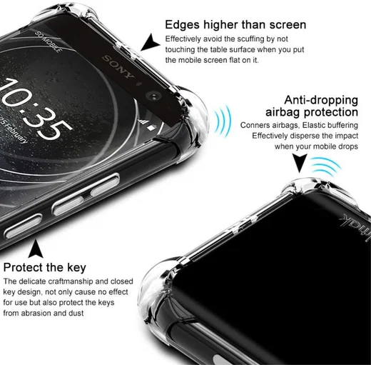 IMAK Sony Xperia XA2 Plus Hoesje TPU met Screenprotector Metaal Zwart afbeelding 4