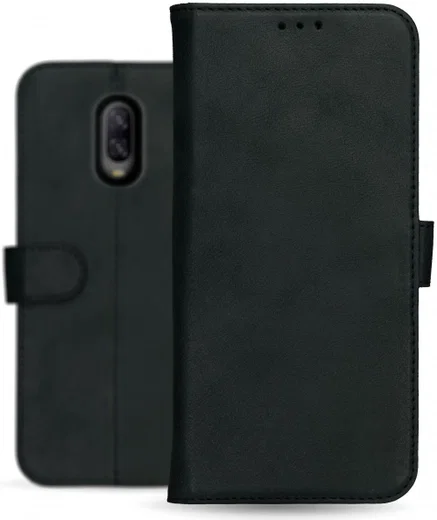 Rosso Deluxe OnePlus 6T Hoesje Echt Leer Book Case Zwart afbeelding 12