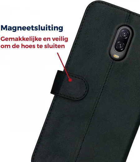 Rosso Deluxe OnePlus 6T Hoesje Echt Leer Book Case Zwart afbeelding 8