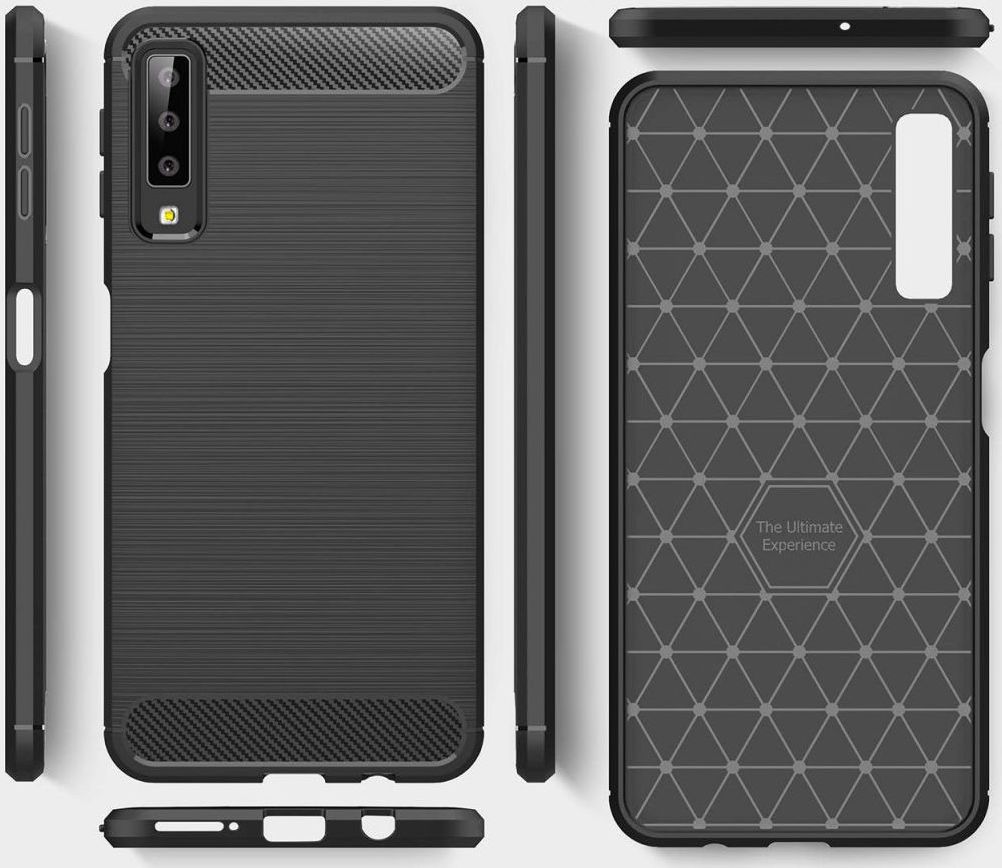 Samsung Galaxy A7 2018 Geborsteld TPU Hoesje Zwart afbeelding 7