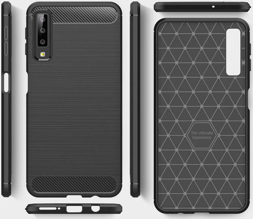 Samsung Galaxy A7 2018 Geborsteld TPU Hoesje Zwart afbeelding 7