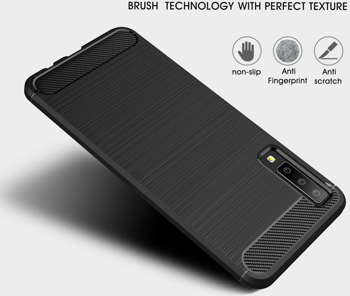 Samsung Galaxy A7 2018 Geborsteld TPU Hoesje Zwart afbeelding 4