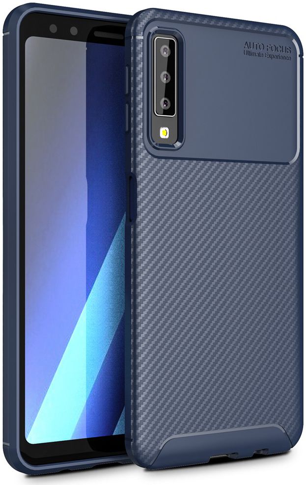 Samsung Galaxy A7 2018 Siliconen Carbon Hoesje Blauw afbeelding 1