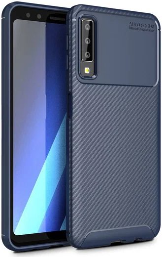 Samsung Galaxy A7 2018 Siliconen Carbon Hoesje Blauw afbeelding 1