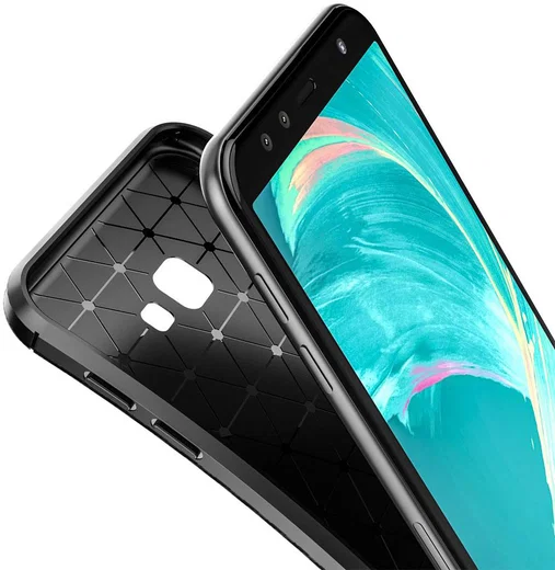 Samsung Galaxy J4 Plus Siliconen Carbon Hoesje Zwart afbeelding 2
