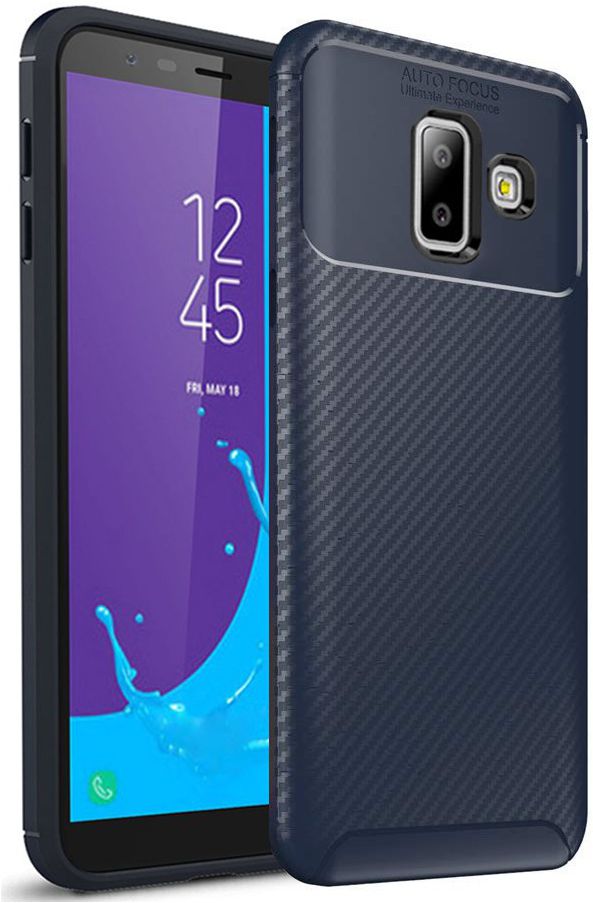 Samsung Galaxy J6 Plus Siliconen Carbon Hoesje Blauw afbeelding 1
