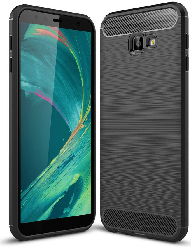 Samsung Galaxy J4 Plus Geborsteld TPU Hoesje Zwart afbeelding 1