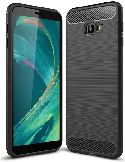 Samsung Galaxy J4 Plus Geborsteld TPU Hoesje Zwart afbeelding 1