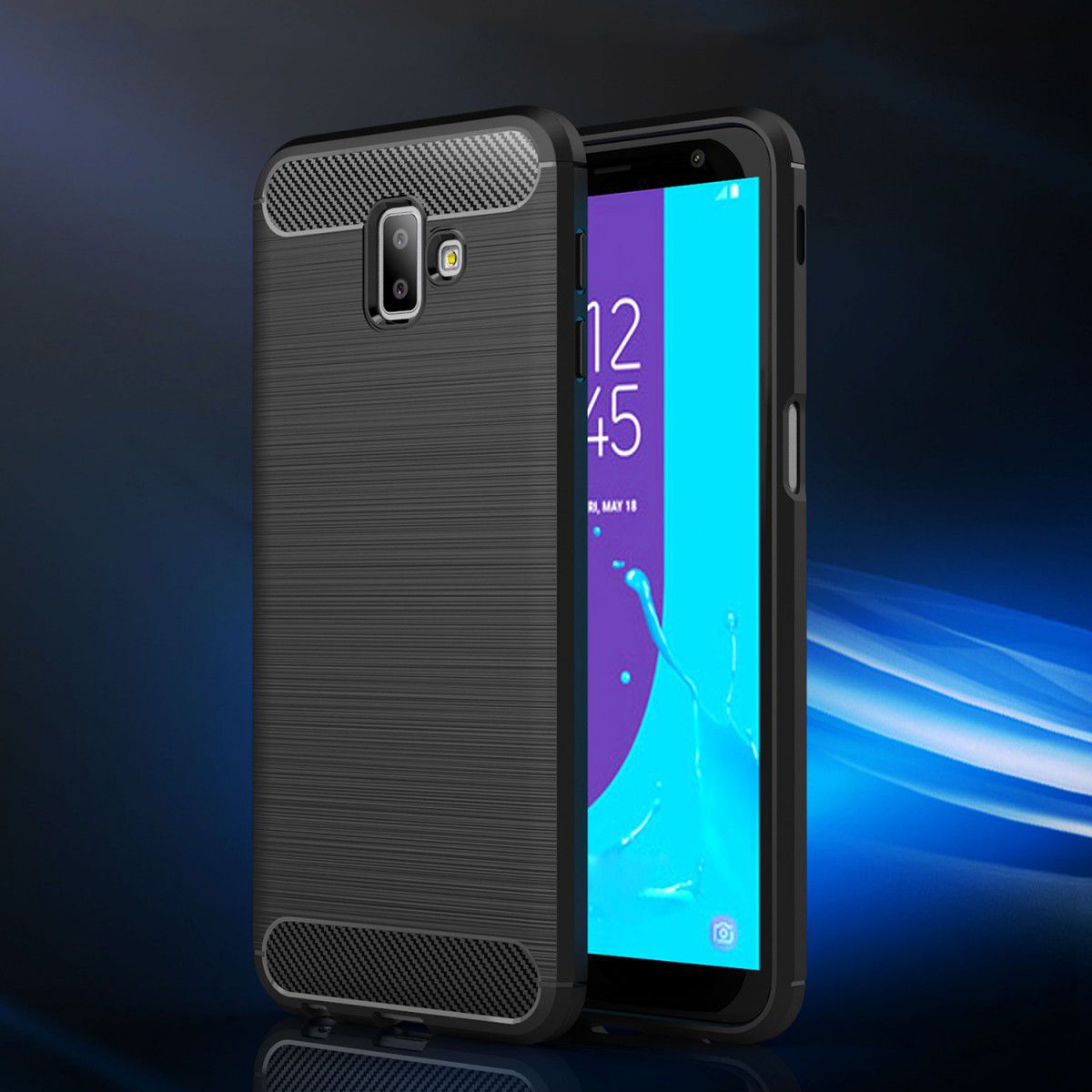 Samsung Galaxy J6 Plus Geborsteld TPU Hoesje Zwart afbeelding 5