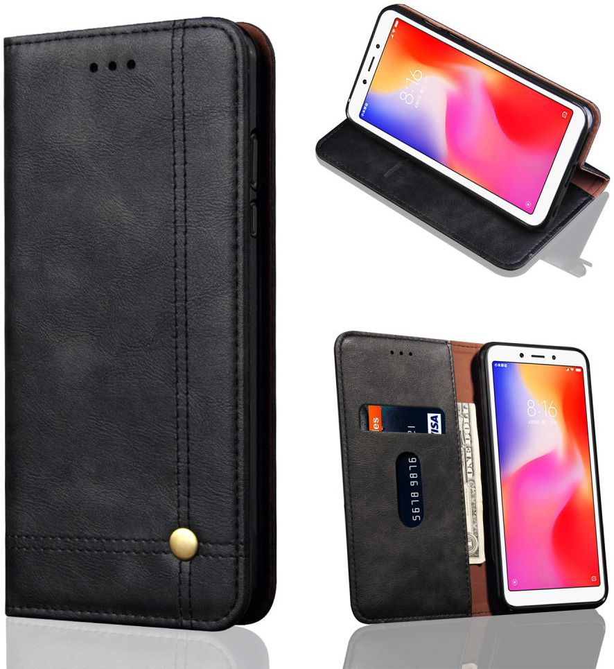 Xiaomi Redmi 6 Retro Style Wallet Flip Case Zwart afbeelding 8