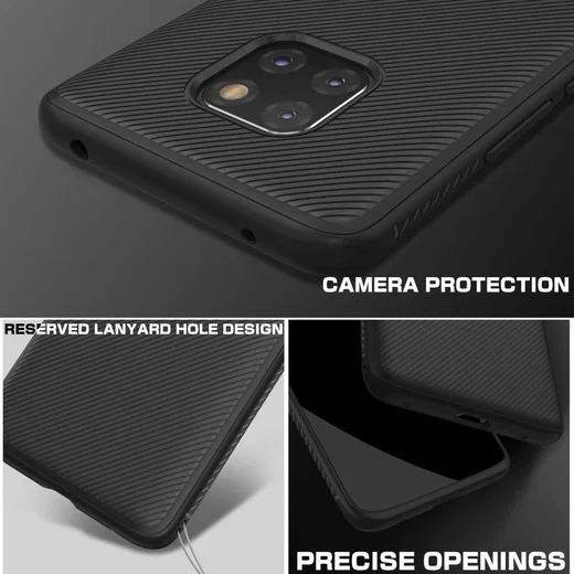 Huawei Mate 20 Pro Twill Slim Texture Back Cover Zwart afbeelding 4