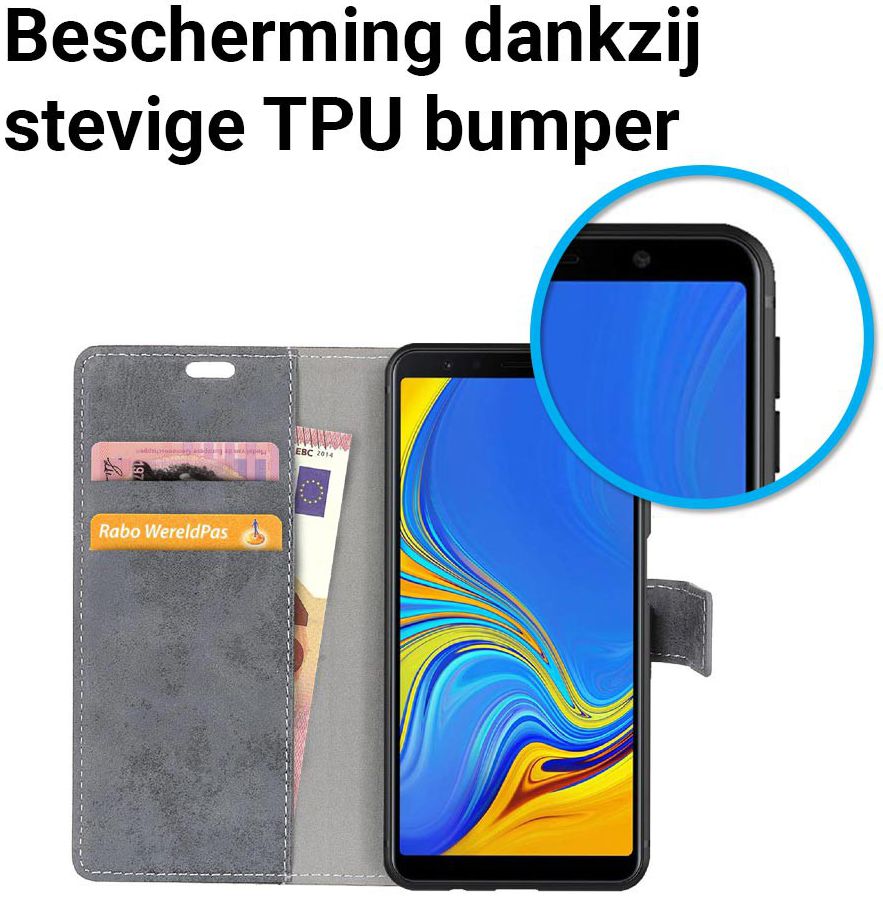 Samsung Galaxy A7 (2018) Retro Portemonnee Hoesje Grijs afbeelding 4