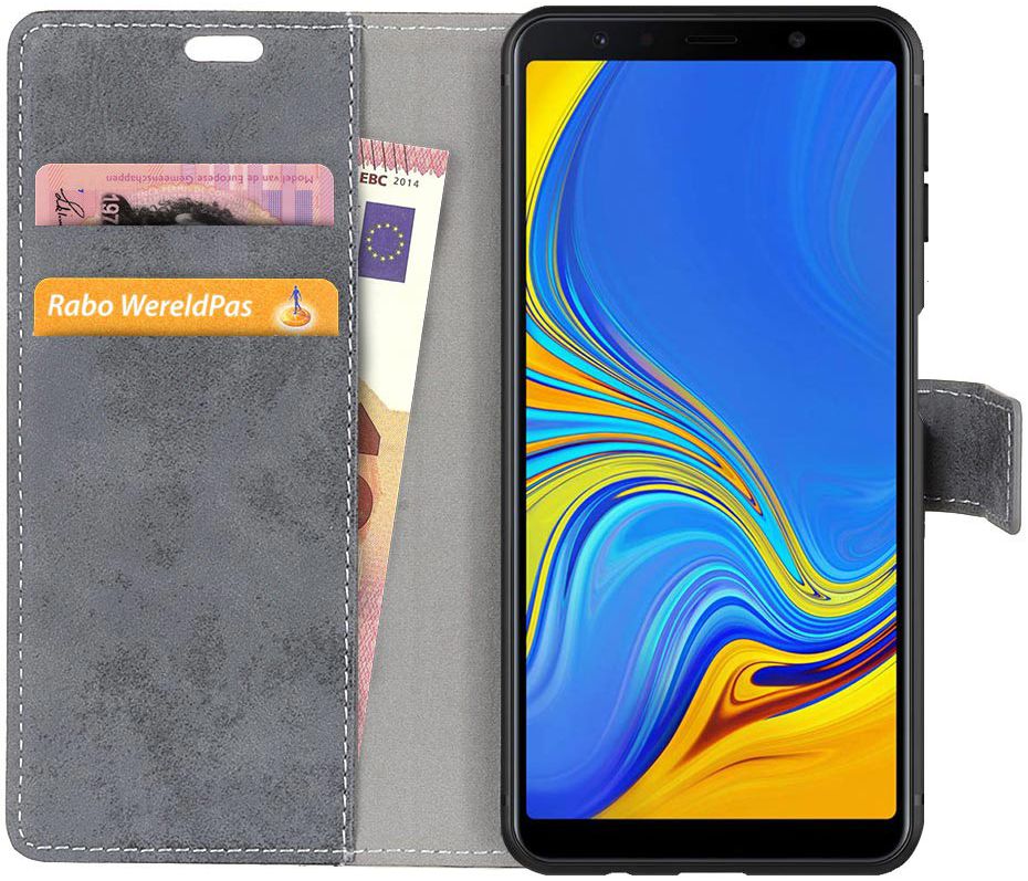 Samsung Galaxy A7 (2018) Retro Portemonnee Hoesje Grijs afbeelding 1