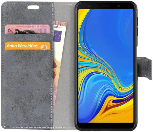 Samsung Galaxy A7 (2018) Retro Portemonnee Hoesje Grijs afbeelding 1