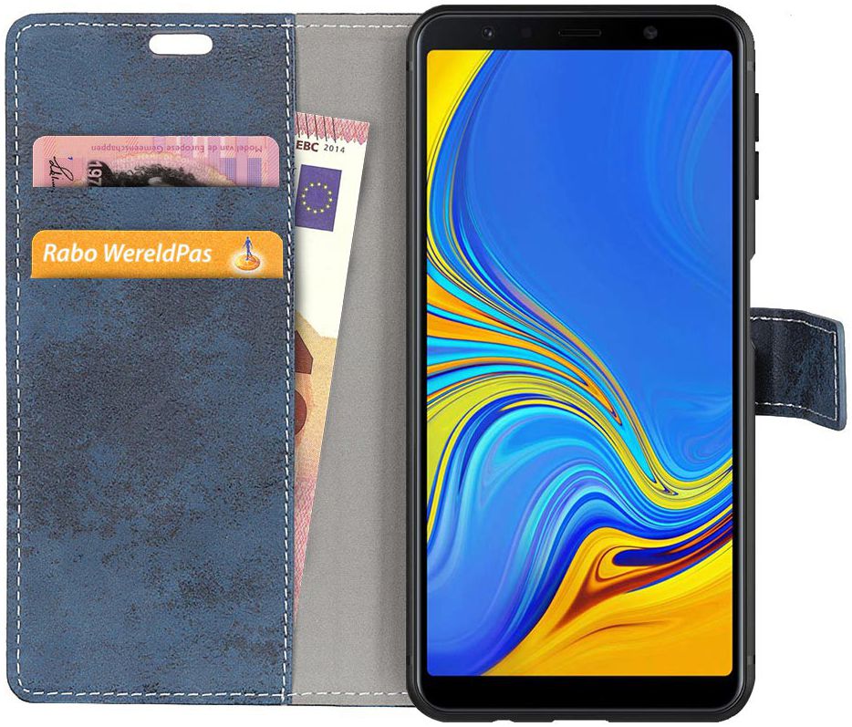 Samsung Galaxy A7 (2018) Retro Portemonnee Hoesje Blauw afbeelding 1