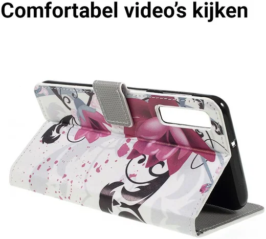 Samsung Galaxy A7 2018 Portemonnee Hoesje met Bloem Print afbeelding 5