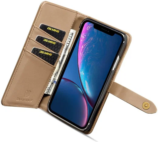 Apple iPhone XR Leren 2-in-1 Bookcase en Back Cover Hoesje Bruin afbeelding 2